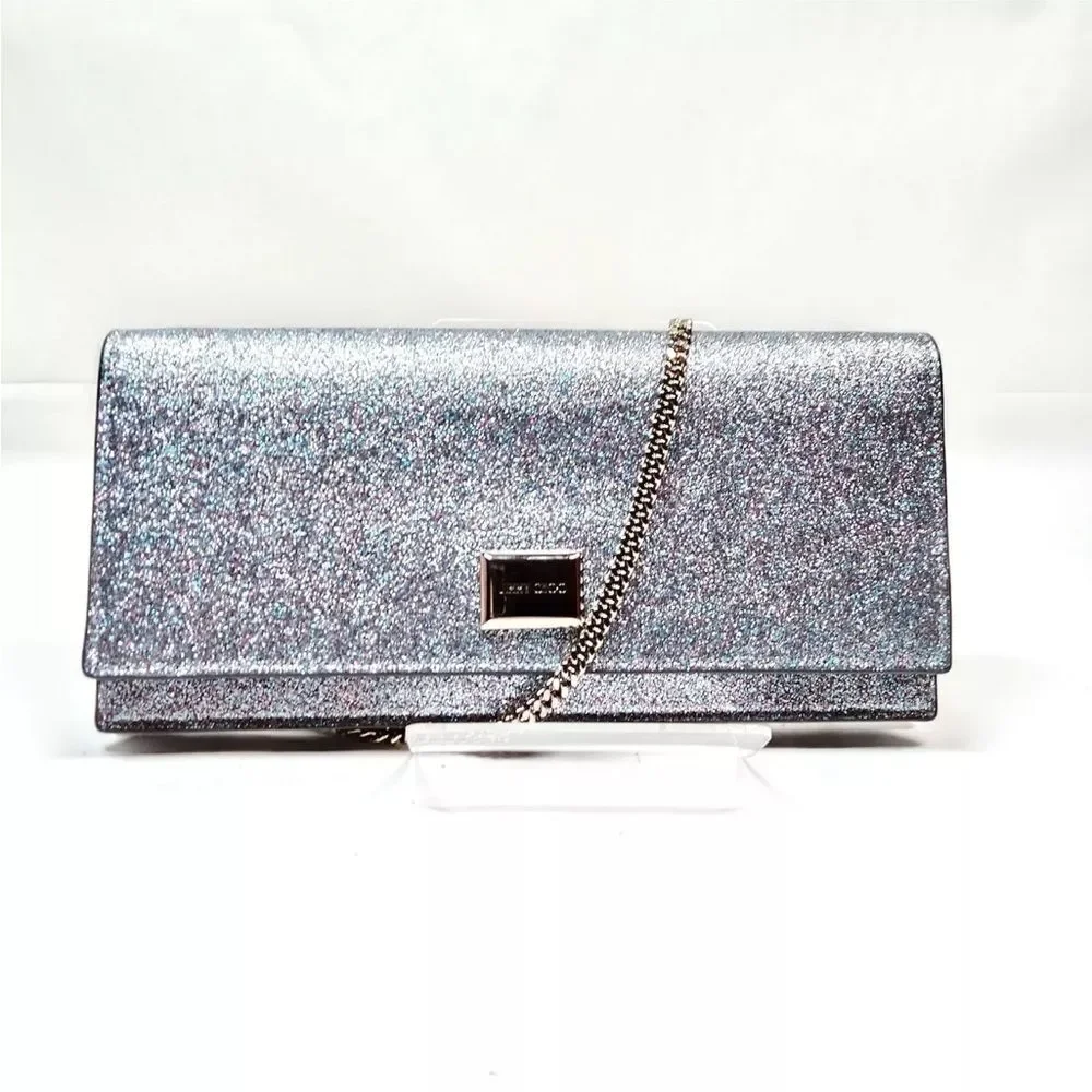 Auth Jimmy Choo Lilia Shadded Glitter Multicolor Fabric Clutch Preloved Purse